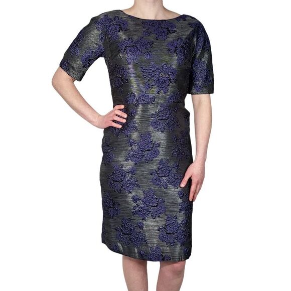 Teri Jon By Rickie Freeman Floral Jacquard Sheath Dress - Picture 1 of 9